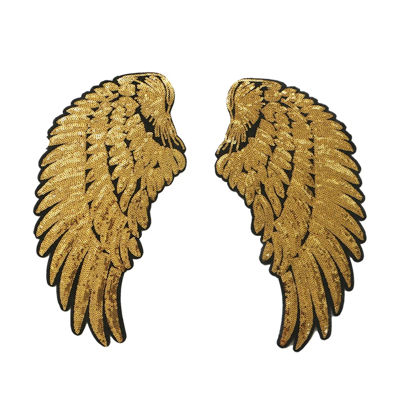 

A Pair Of Golden Silver Glittering Feathers Angel Wings Stitched Stripes 37.5cm Dress Jeans Shirt DIY Decal Decoration