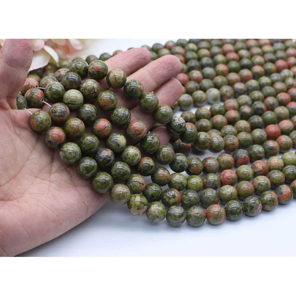 

6-12mm Natural Smooth unakite Round stone beads For DIY Bracelet Necklace Jewelry Making Strand 15