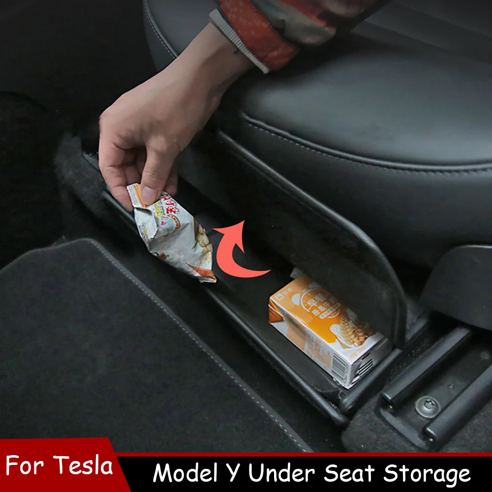 

Автомобильный Стайлинг, складной ящик для хранения под сиденьем, кожаный Контейнер для мелочей, модификация интерьера для Tesla модели Y, аксе...