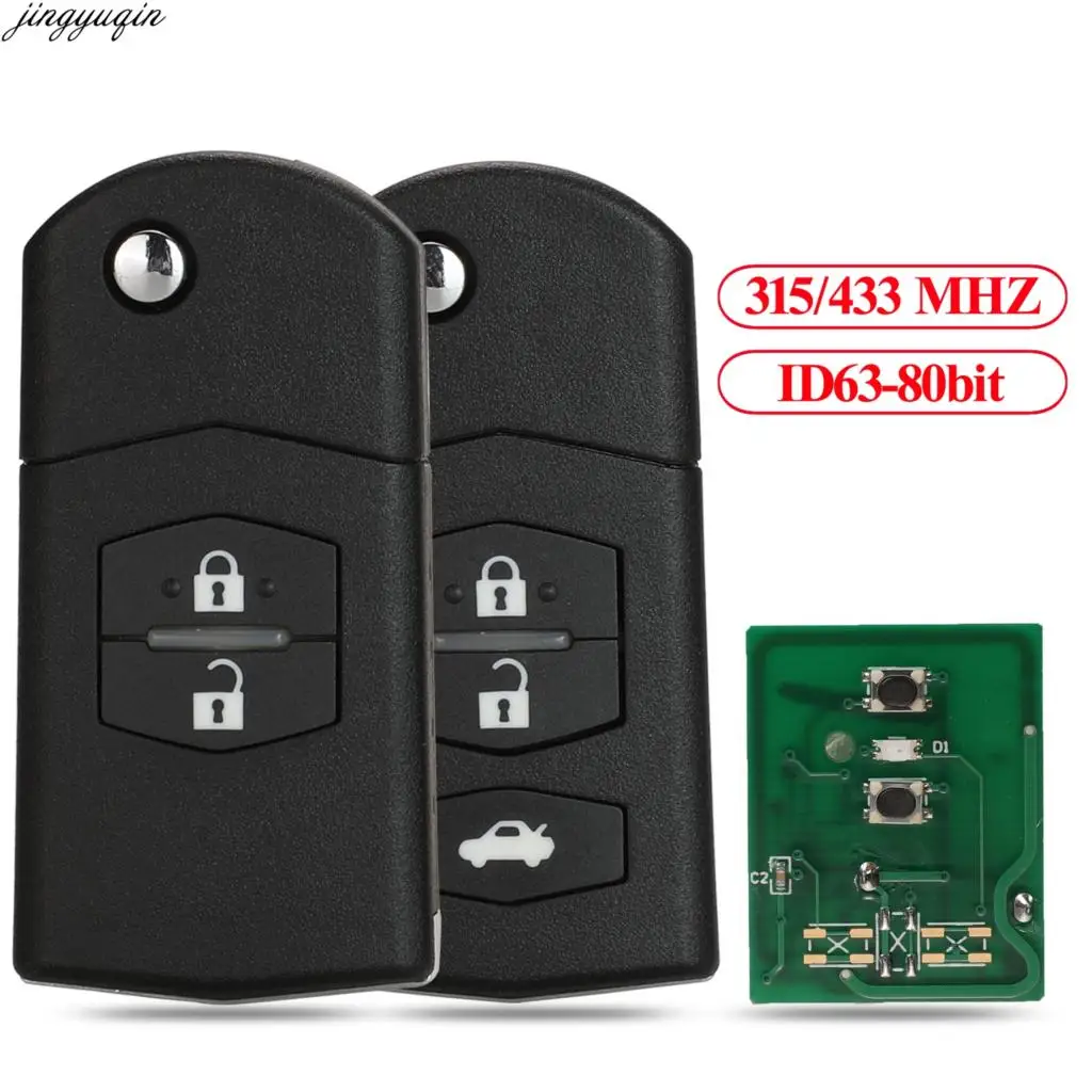 

Jingyuqin Remote Control Car Key 315/433Mhz 4D63 80bit For Mazda 3 M3 Axela 6 M6 Atenza 41797/41528 41521 41840 2 BTNS Flip Fob