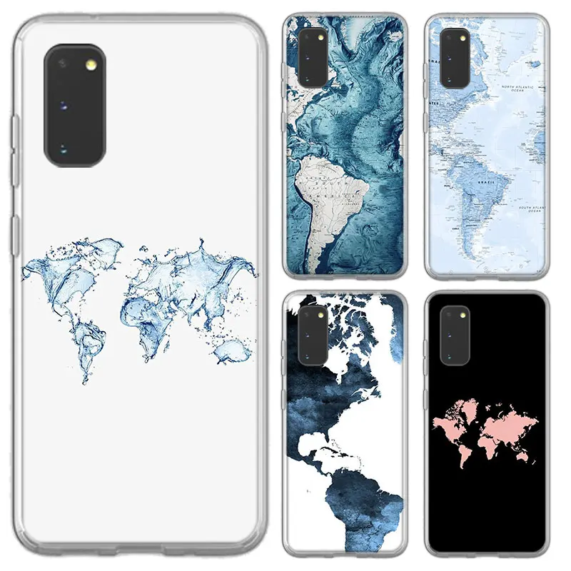 

World Map Travel Girl Case For Samsung Galaxy S30 S21 S20 Ultra 5G S10E S10 S9 S8 Plus + Soft TPU Transparent Cover Coque