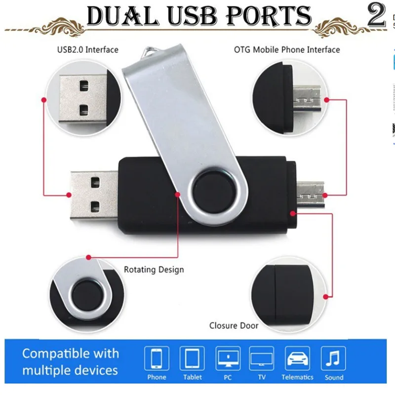

OTG USB Flash Drive 64GB 32GB Pen Drive 128GB 16GB Pendrive 8GB 4GB Flash Memory Stick Micro Usb 2.0 Free LOGO Fashion U Stick