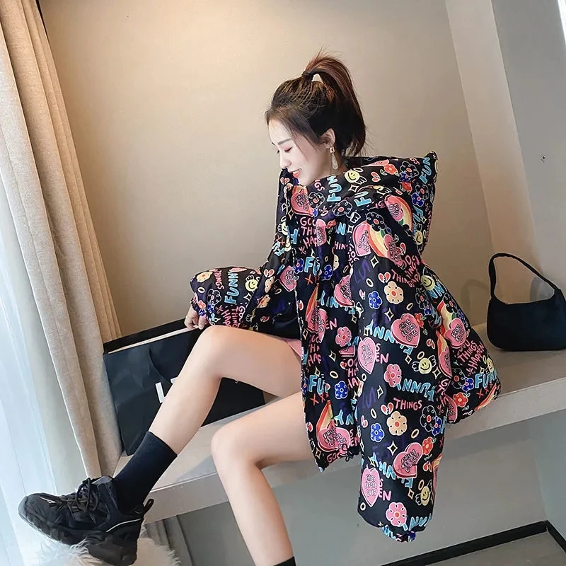 2022 Women'S Winter Jacket New  Cotton-Padded Women'S Short  Jacket Printed Loose  Thickened Fashionable Student Trendy Jacket