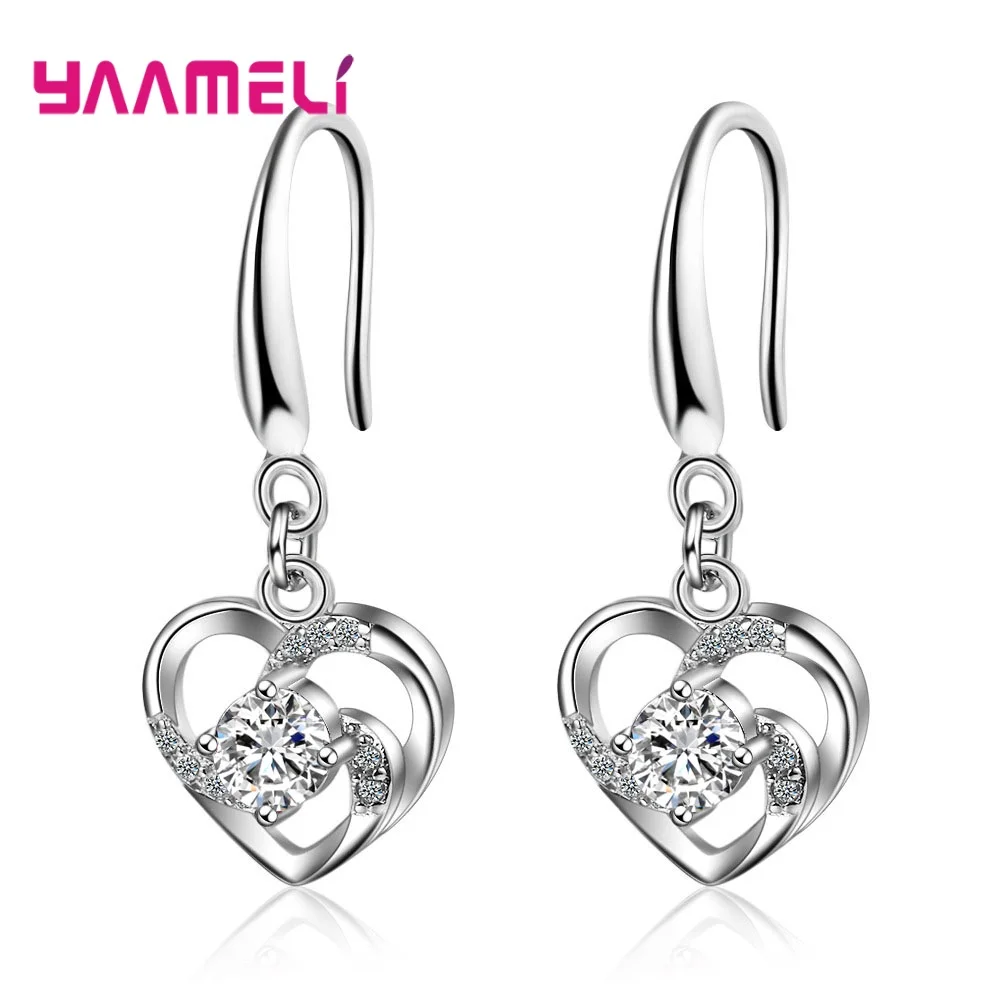 

Elegant Trendy 925 Sterling SilverHeart Dangle Earrings for Women Radiant Dazzling CZ Paved Wedding Party Jewelry Gift Brinco