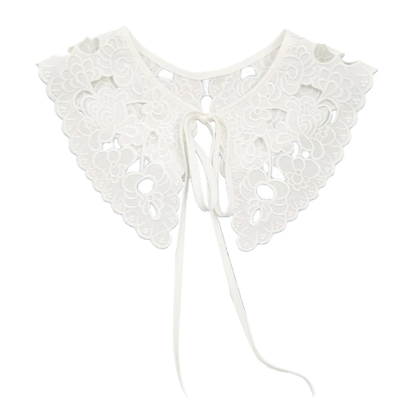 

896E Женская тонкая Вышитая Шаль с фотоотделкой, необычное ажурное Кружевное белое ожерелье, Солнцезащитный чехол на шнуровке