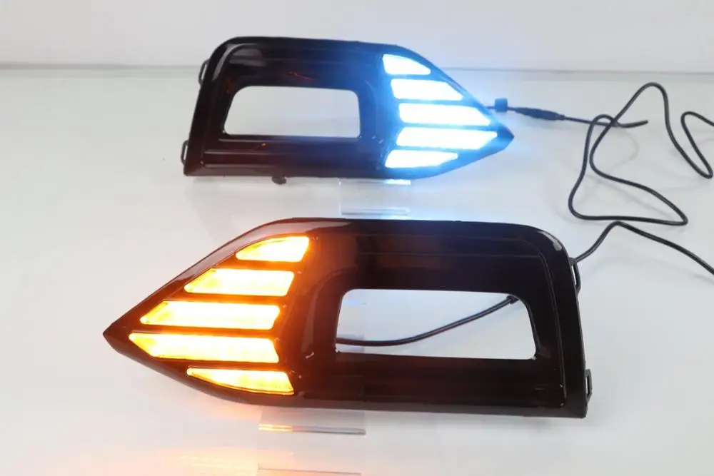 

eOsuns led daytime running light flowing turn signal blue night mode assembly for Volkswagen passat 2018-2019