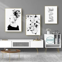 black white flower print hunting sketch fashion girl wall art canvas painting nordic poster and decoration pictures unframed