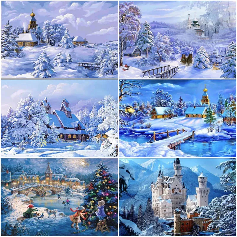

Village After Snow 5D DIY Diamond Painting Full Square Round Diamond Embroidery Mosaic Home Decor Handmade