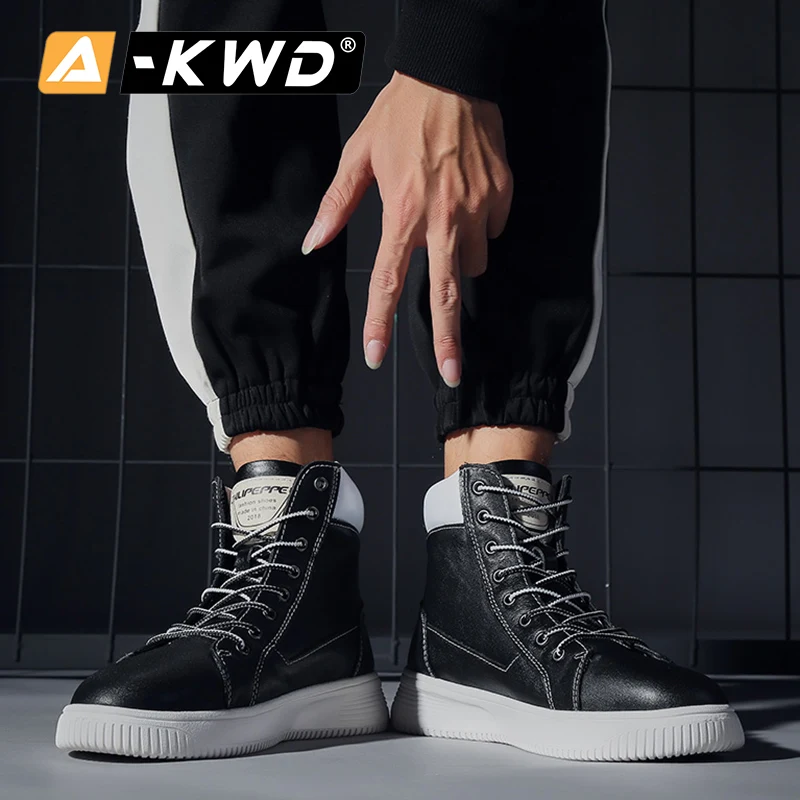 Ботинки мужские зимние из натуральной кожи модные ботинки с мехом высокие