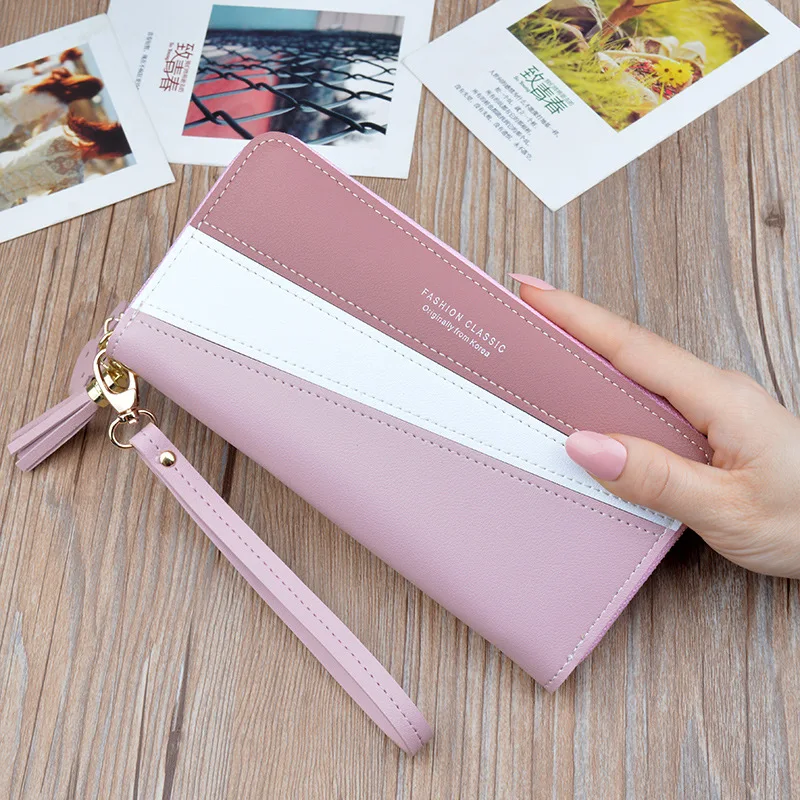 

Geometric luxury brand leather women's long zipper zero purse tassel design holding wallet women's money credit card clip
