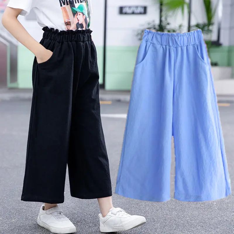 

2021 Summer New Toddler Kids Baby Girls Fashion Elastic High Waist Wide Leg Pants Children Girl Solid Color Casual Trousers P89