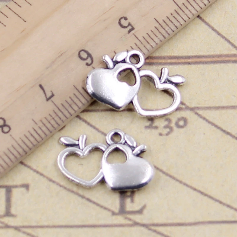 

Подвески с двумя яблоками в форме сердца, 18x13 мм, 20 шт.