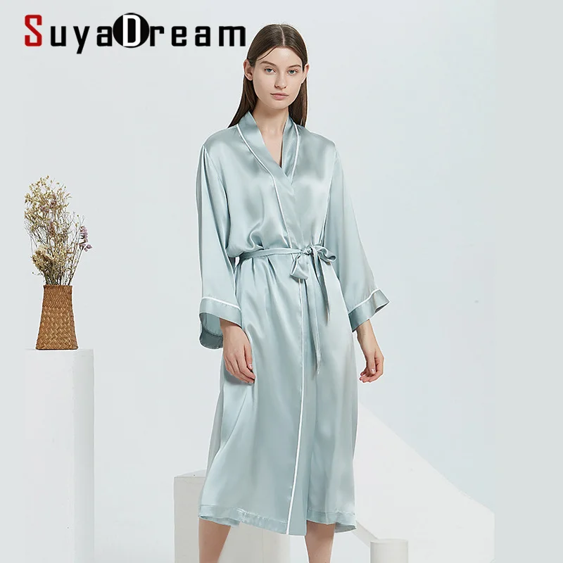SuyaDream 100% натуральный шелк женские длинные халаты шелковые с атласным поясом