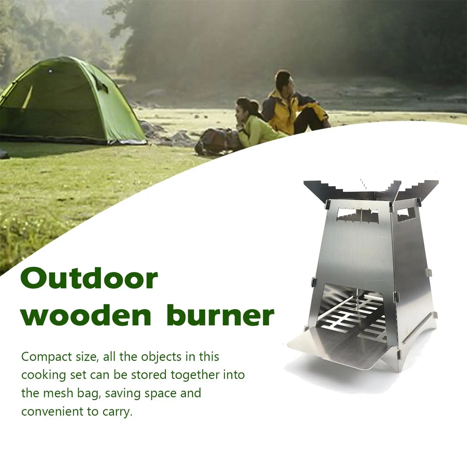 

Outdoor Camping Stove Stainless Steel Grill Portable Wood Burning Camping Stove Folding BBQ Grill Windproof Burner