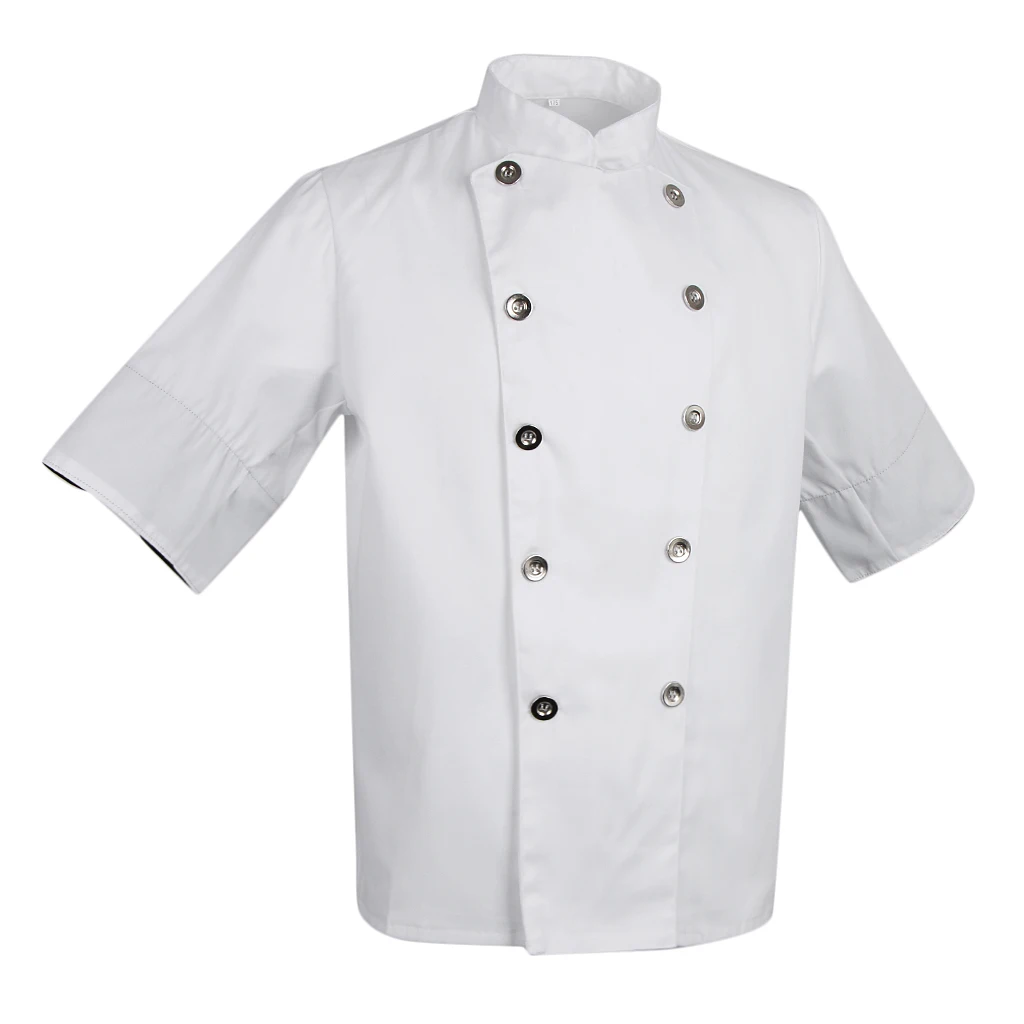 

Unisex Chef Jacket Kitchen Uniform Short Sleeves Double Breasted Black & White