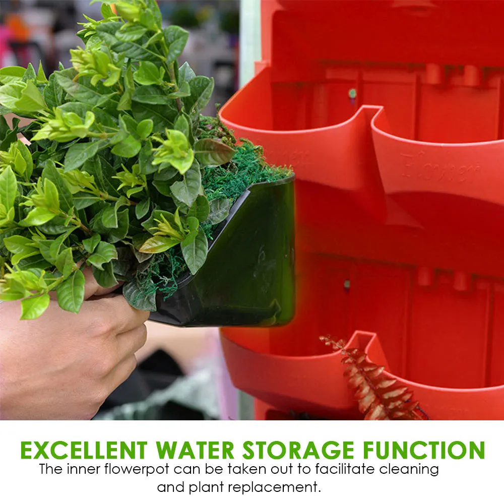 

Штабелируемый самополивающийся цветочный горшок с 2 карманами, Штабелируемый настенный садовый пластиковый горшок, настенные вертикальны...