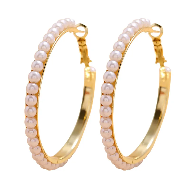 Серьги кольца женские с бусинами из кристаллов плетеные вручную имитация Plearls