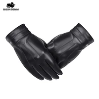bison denim sheepskin genuine leather mens gloves black mittens warm touch screen windproof male autumn winter sheepskin gloves