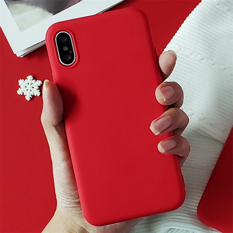 Красный матовый Рождественский Мягкий ТПУ чехол s для iPhone 7 8 6 6S Plus 10 11 Pro XS Max X XR XS чехол для iPhone 7 Plus чехол для телефона - Цвет: RED