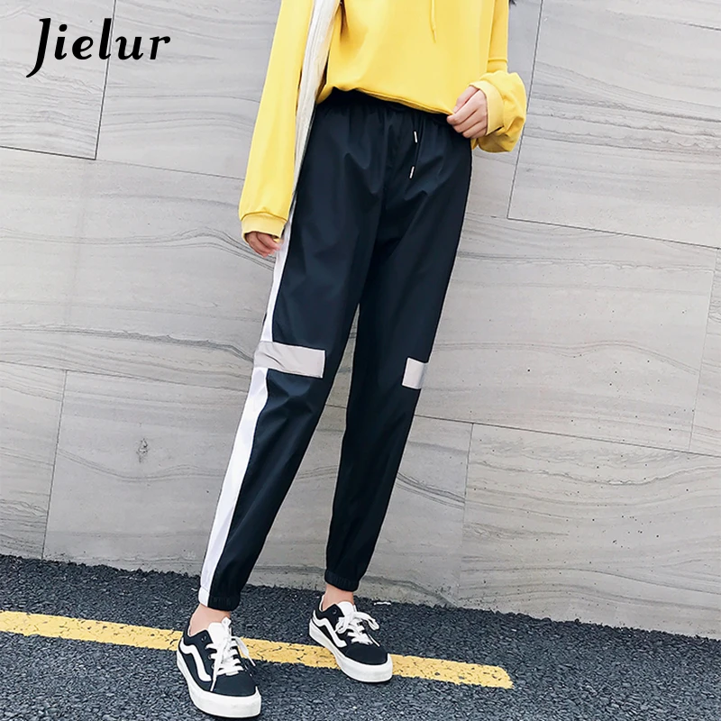 Летние винтажные женские брюки Jielur белые черные шаровары корейские спортивные