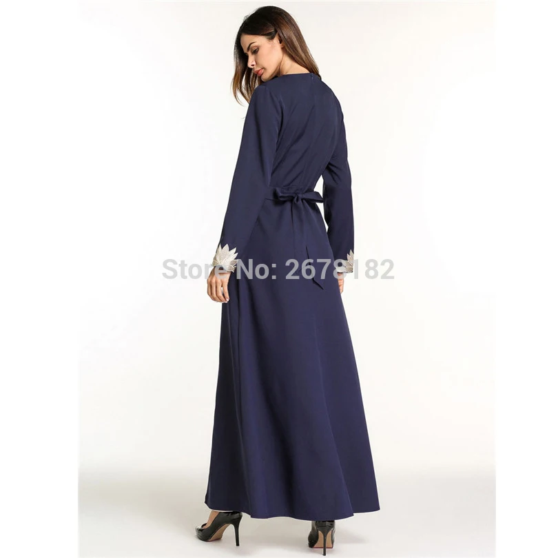 Темно синие платья с вышитыми цветами Anarkali мусульманское вечернее платье