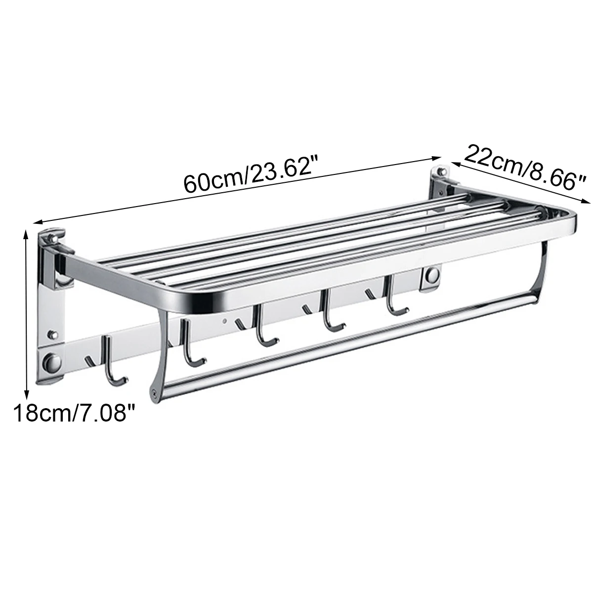 

304 Stainless Steel Style Wall Mounted Polishing Surface Double Towel Bars Towel Hanger Adjustable Towel Rack with 5 Hooks