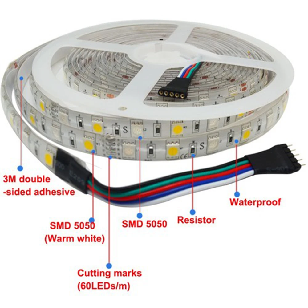 

SMD 5050 RGBW / RGBWW 4 Color in 1 LED Light Strip Waterproof/No-Waterproof 5M/lot 300LED 12V RGBW RGBWW Flexible Light Strips