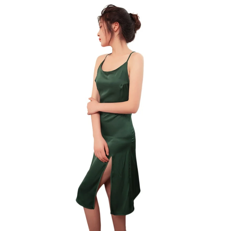 Шелковая атласная ночная рубашка с открытой спиной крест ремни сексуальные