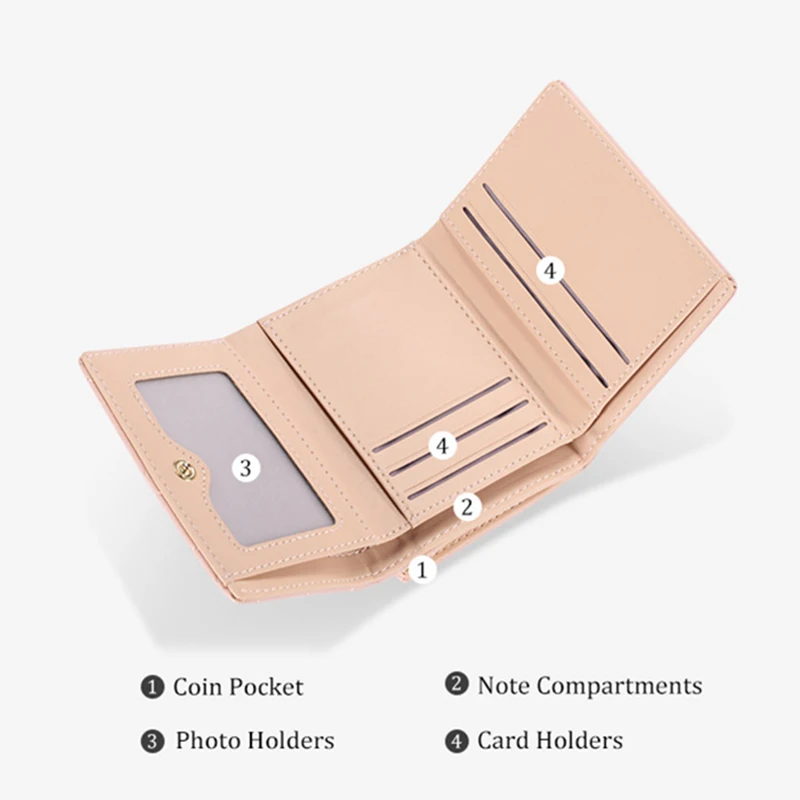 Pearl Decoration Women Short Wallet With Coin Pocket Korean Pu Leather Small Cute Female Card Holder Hasp Lady Mini Pink Purse