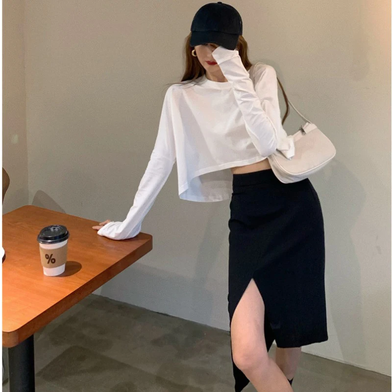 

Split skirt female high waist bag hip skirt A-line skirt summer 2021 new irregular thin all-match skirt