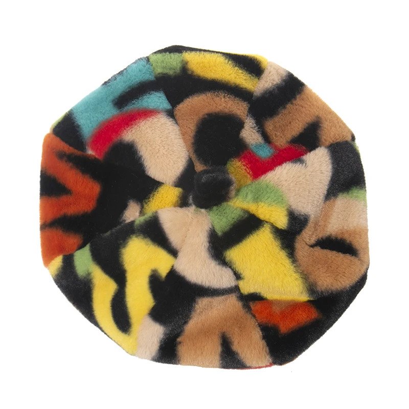 Берет FOXMOTHER из искусственного меха с радужным буквенным узором женский зимний |