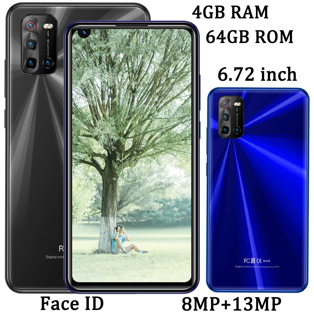 

Android 7t 8MP+13MP 6.72" Quad Core Global Smartphones Face ID Unlocked Mobile Phones 4G RAM+64G ROM Front/Back Camera Celuares