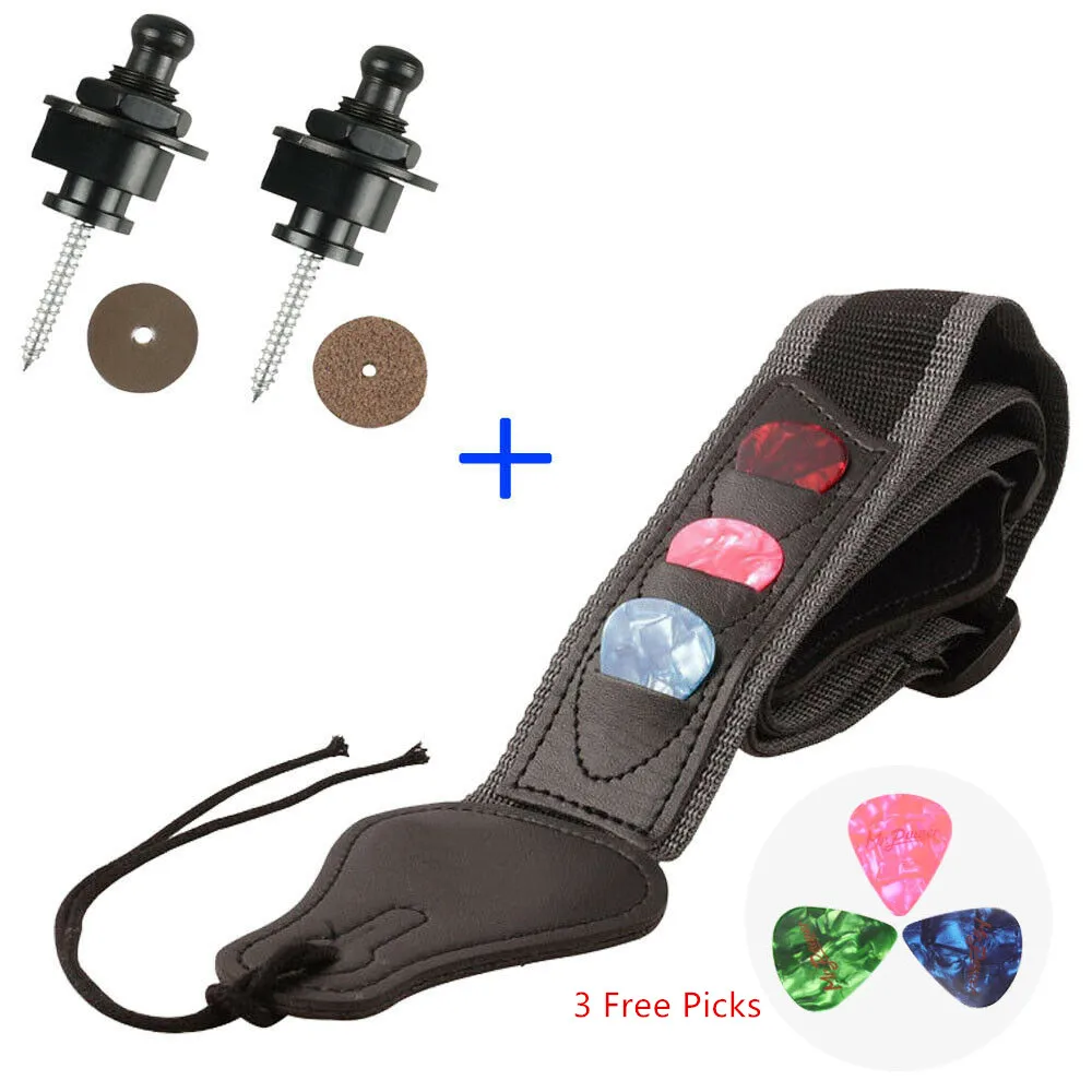 

Nylon Leather Guitar Strap Belt with Free 3 Picks Holder Design & 2 Strap Lock Buttons Musical Instruments Guitar Accessories