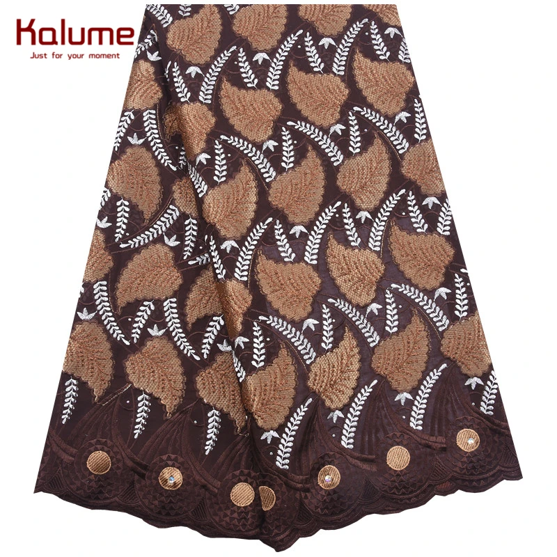 

Kalume High Quality African Swiss Cotton Lace Fabric Latest Brown Swiss Voile Lace Fabric With Stones For Nigerian Sewing F1871