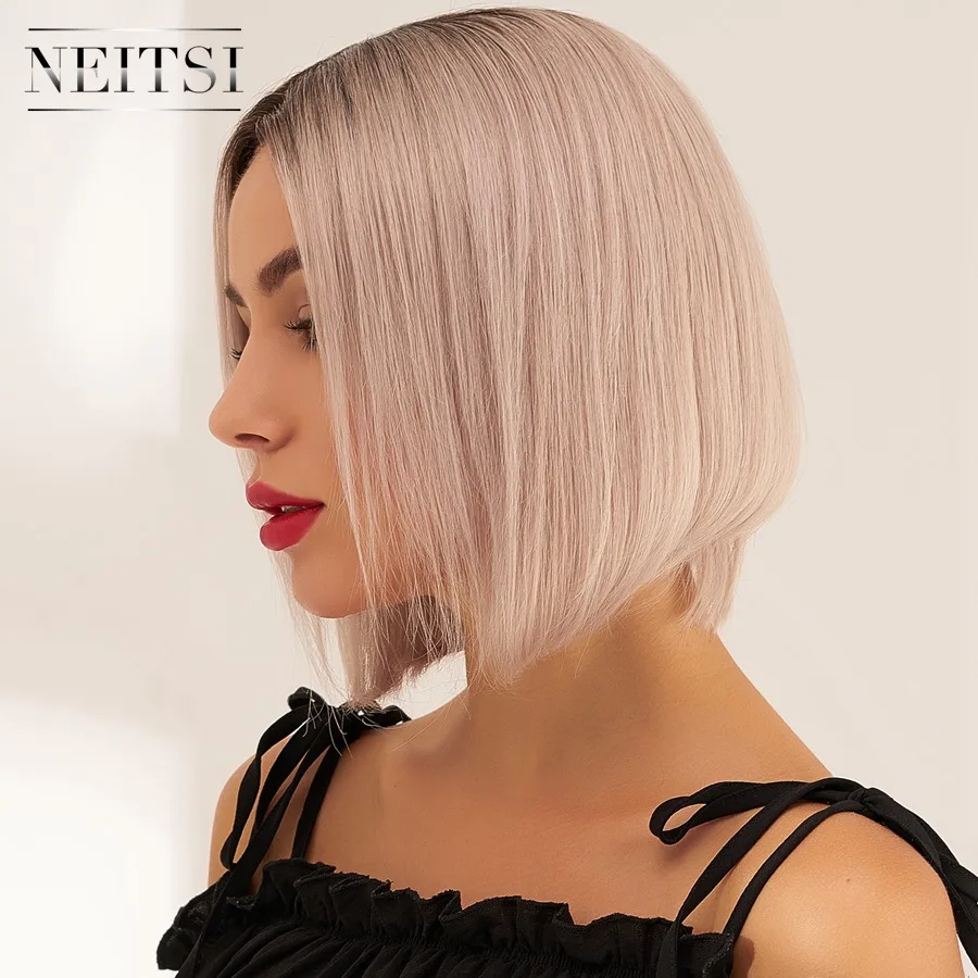 Neitsi Серебряный предварительно отобранный короткий парик из натуральных волос Remy