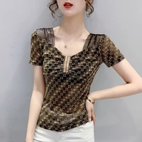 summer korean clothes chic t shirt fashion off shoulder diamonds drape women tops ropa mujer cotton sexy back slim tees 2021 new