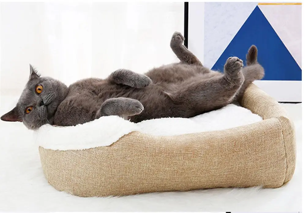 

Winter Washable Pet Bed Warm Cat Cave Bed Wool Cat Basket With Free Cushion Pillow Bed For Dog Cats Pet Cushion in Cat Supplies