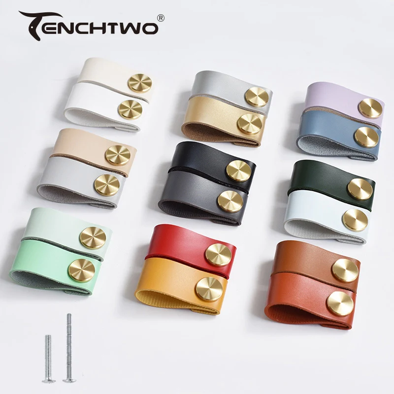 

TENCHTWO Modern Furniture Leather Handles Kitchen Cabinets Knobs For Children's Room Wardrobes Drawers Door Pull Golden Hardware