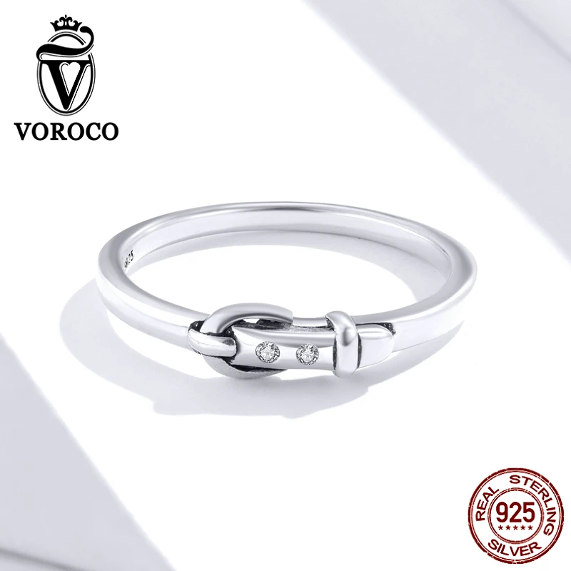 VOROCO BKR645 пряжка ремня реальное 925 Стерлинговое серебро Кольцо женское