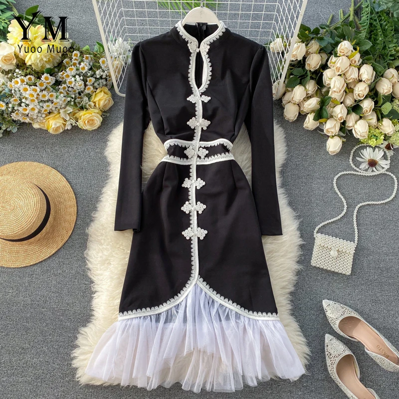 Женское платье Ципао YuooMuoo винтажное с длинным рукавом Кружевное облегающее