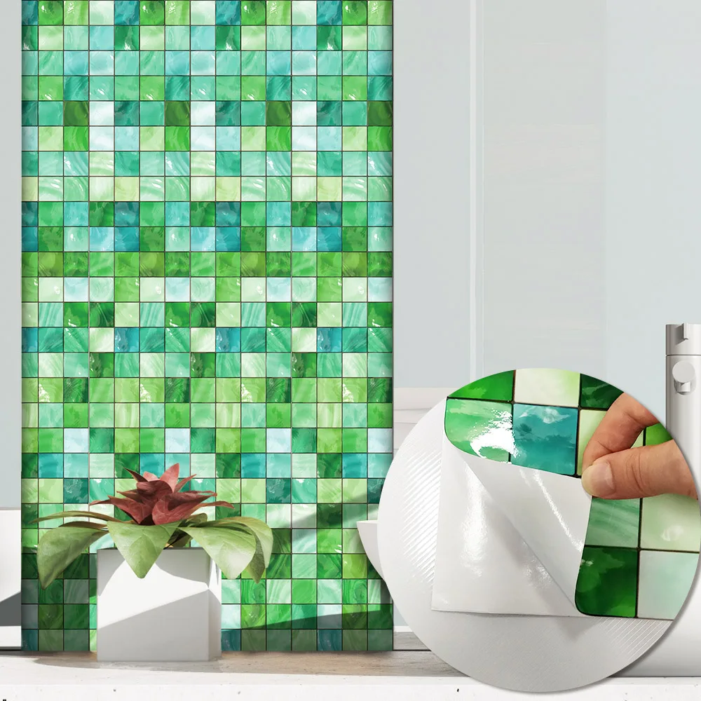 New self-adhesive mosaic waterproof and oil-proof wall surface emerald decorative sticker | Обустройство дома