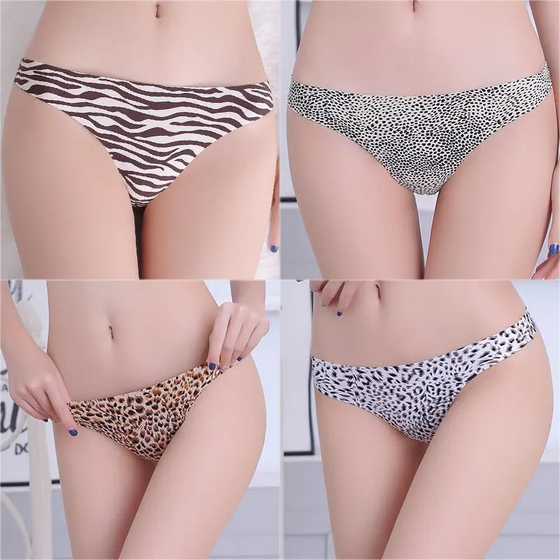 Качественные шелковые сексуальные женские стринги с леопардовым принтом и