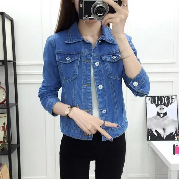 Summer Jacket For Women Autumn Long-sleeved Denim Shirt Korean Stretch Short Coat Chamarra Mujer DF707 | Женская одежда