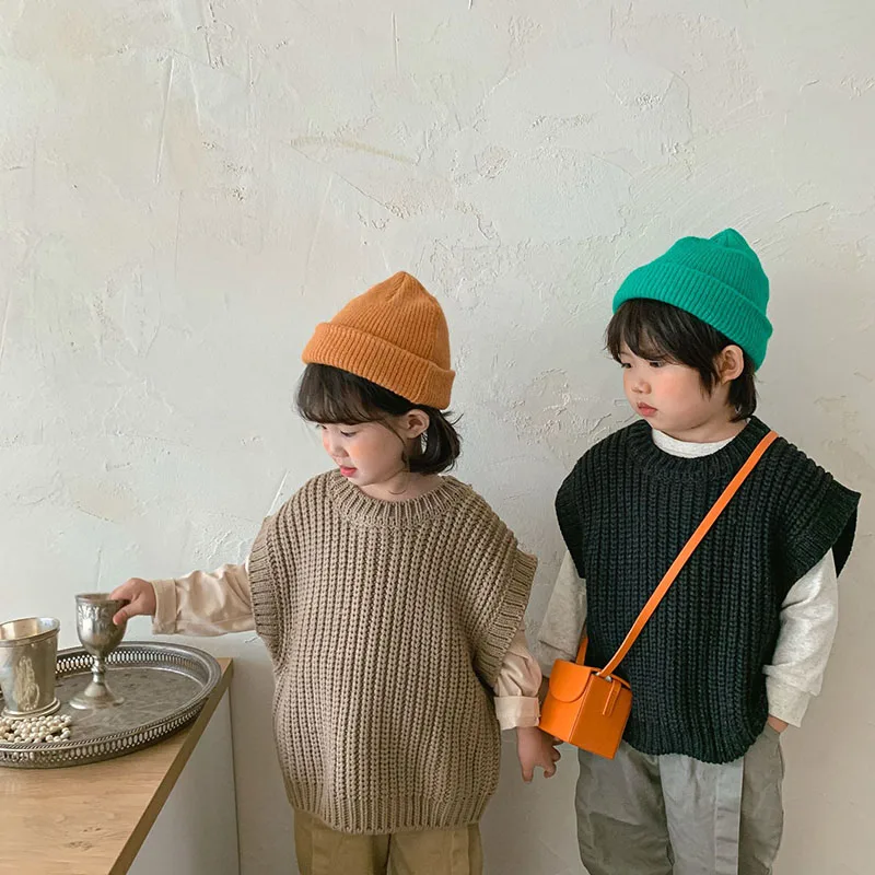 

MILANCEL 2022 Spring Kids Clothes Solid Vest Korean Children Outwear Girls Sleeveless Casual Boys Knitting