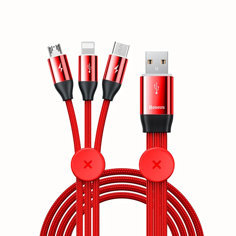 Red Baseus 3 in 1 USB Cable For iPhone Micro USB Type C Cable For Android Mobile Phone Magnetic Lighting Charger Cable USBC Microusb - Color: Red