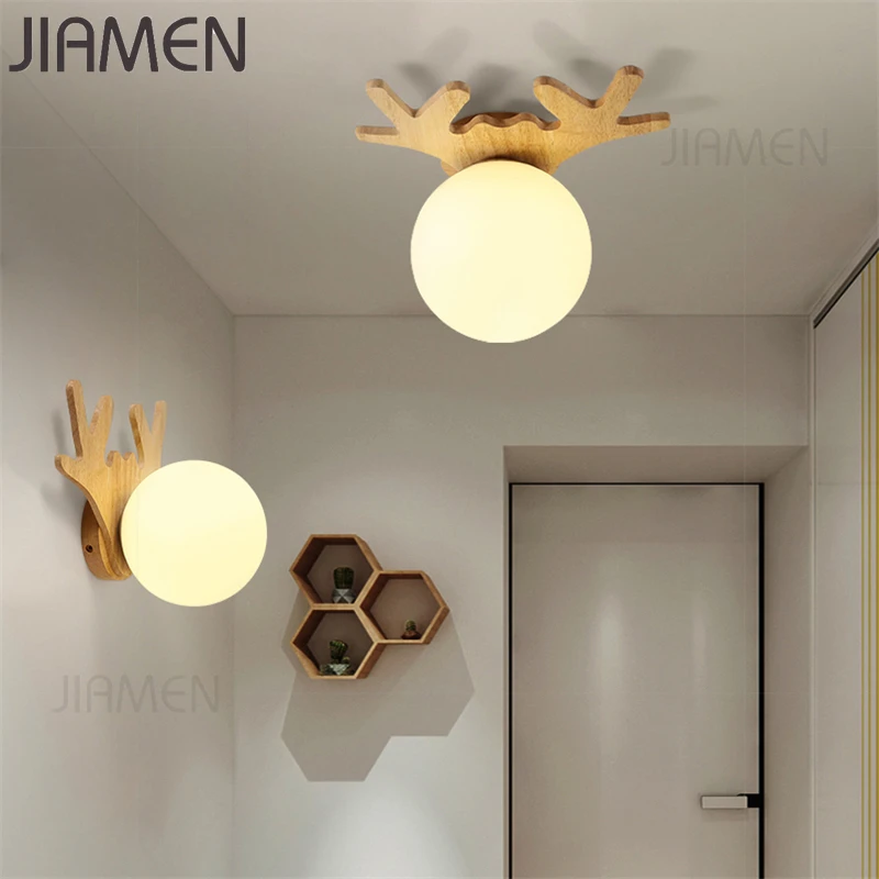 Современная Деревянная потолочная лампа JIAMEN с рогами светодиодные светильники