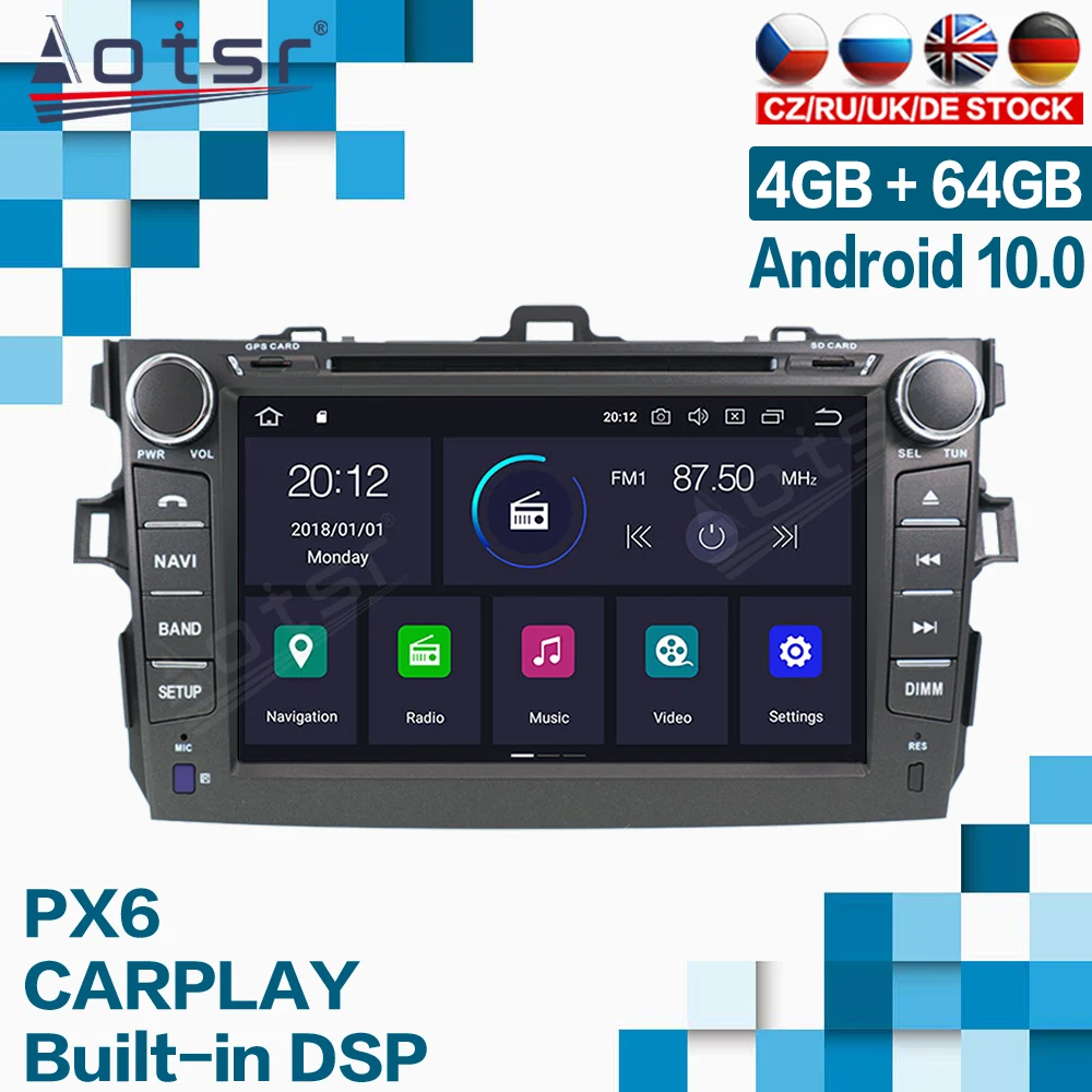 

AOTSR Car Android Radio GPS Navi DSP For Toyota Corolla 2007 2008 2009 - 2013 Octa Core 4G+64G BT WIFI Multimedia Player Stereo