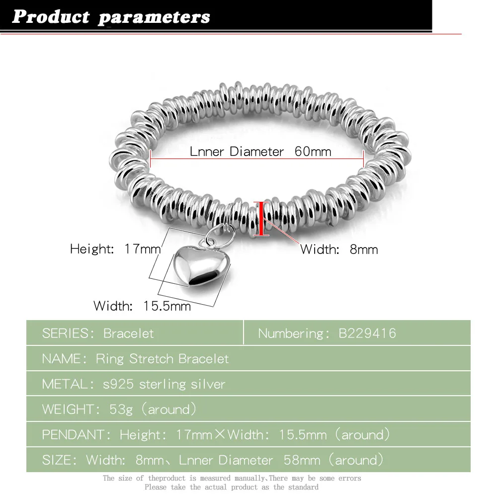 Fashion Elastic Bracelets for Women Boho Jewelry Geometric Solid 925 Sterling Silver Hand Chain Charm Bracelet Accessories | Украшения и