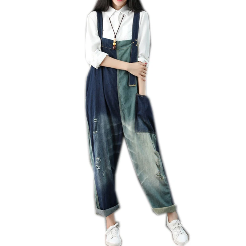 Женский комбинезон комбинезоны подтяжки потертые прямые свободные большие