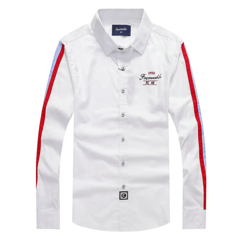 Мужская рубашка с вышивкой faconnable деловая длинным рукавом хлопковая в стиле eden